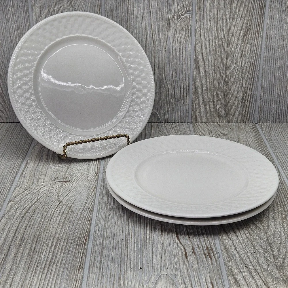 Oneida Westerly Basket White Stoneware Salad Plates Set of 3 Basketweave 7.75